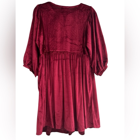 Hayden Los Angeles Crushed Velvet Babydoll Mini Dress Maroon Chevron Yoke Size L - Picture 3 of 3